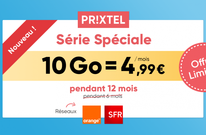 Prixtel booste le forfait mobile Série Spéciale et le prolonge sur 12 mois ! Prixtel booste le forfait mobile Série Spéciale et le prolonge sur 12 mois !
